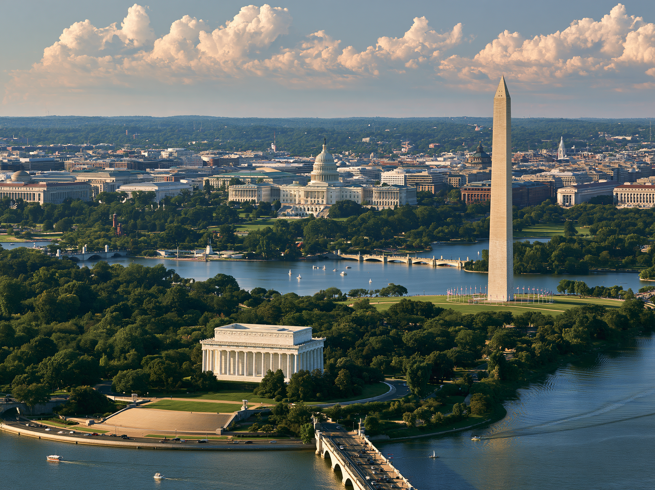 Aerial view of the National Mall, U.S. Capitol, and Washington Monument